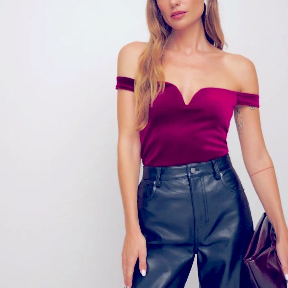 Reformation Magenta Off-Shoulder Tank Top